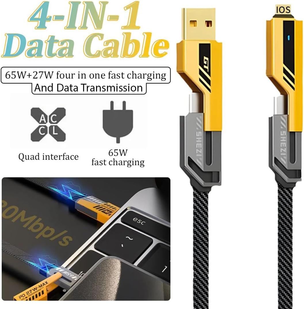 4-in-1 Gold-Plated USB Charging & Data Cable