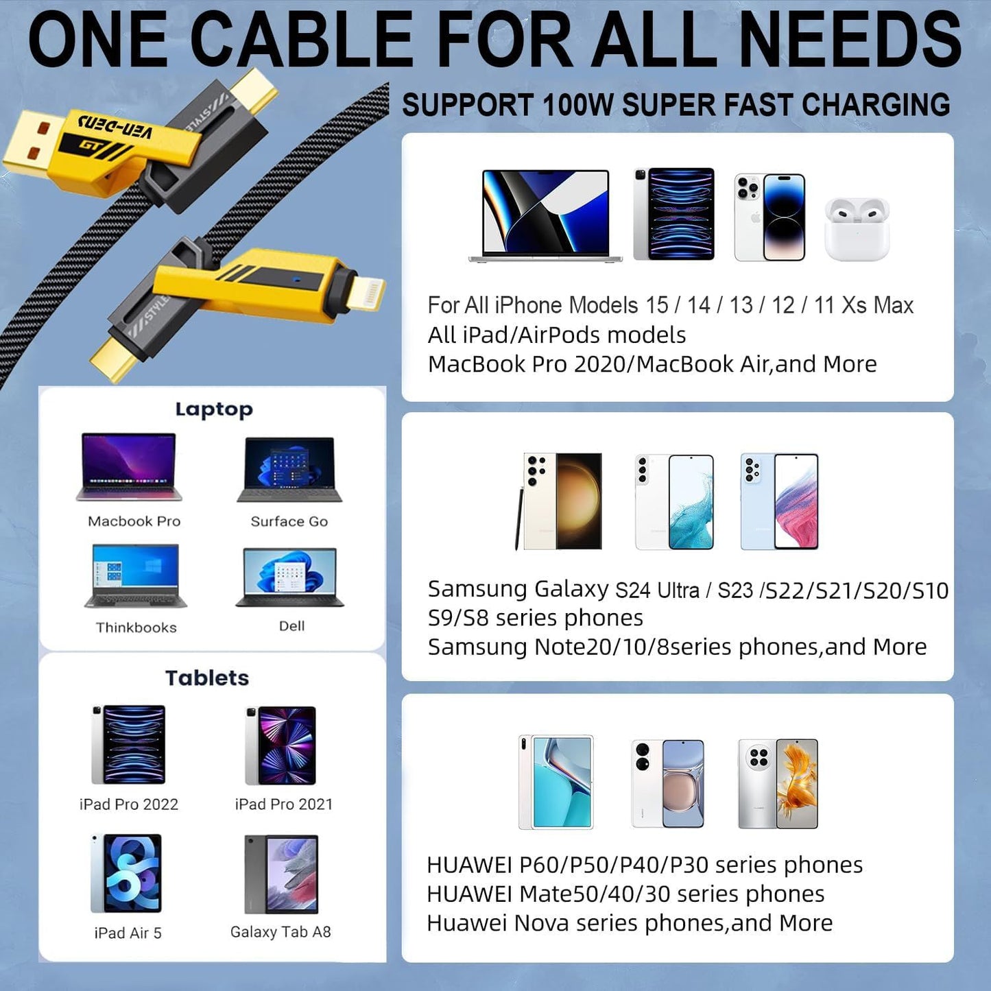 4-in-1 Gold-Plated USB Charging & Data Cable